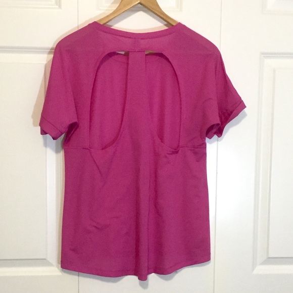 Victoria's Secret Sport Racerback Mesh Tee Medium Pink Short Sleeve Cutout Back - Picture 2 of 7